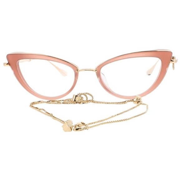 NWT VALENTINO EYEGLASSES CAT EYE WOMEN GOLD/ROSE WITH CHAIN - Picture 3 of 4